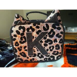 Justice Girls Leopard‎ K Initial Lunchbox Insulated Dual Compartment